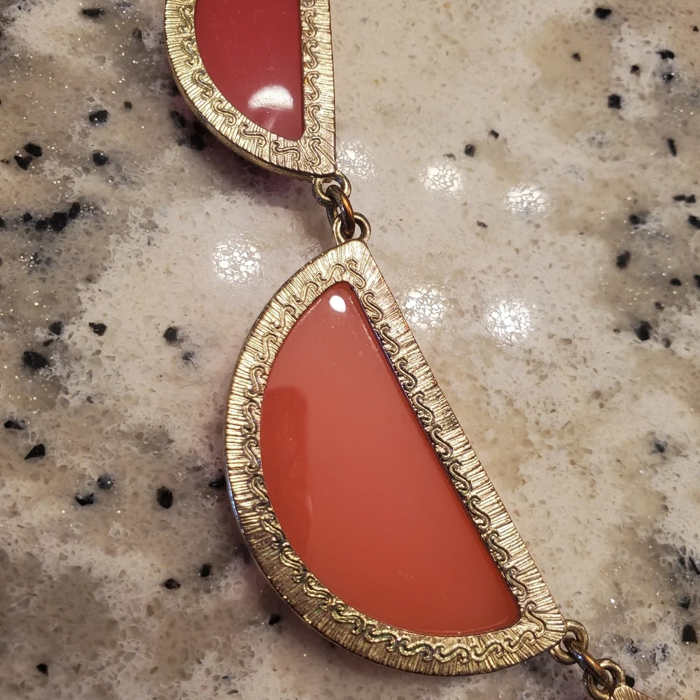 Francesca's Coral Statement Choker Necklace Goldtone w/chain extender